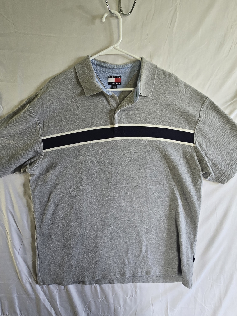 Tommy Hilfiger Grey Polo with Navy and White Chest Stripe